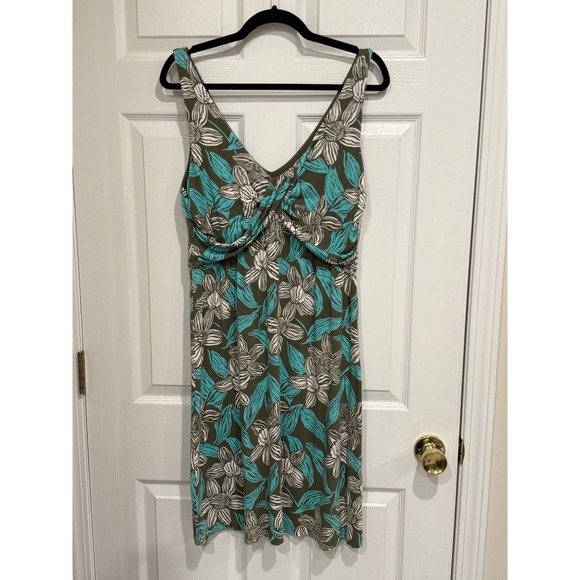 Tommy Bahama Dresses & Skirts - Tommy Bahama Floral Twist Front V-Neck Dress Olive Turquoise White Size L